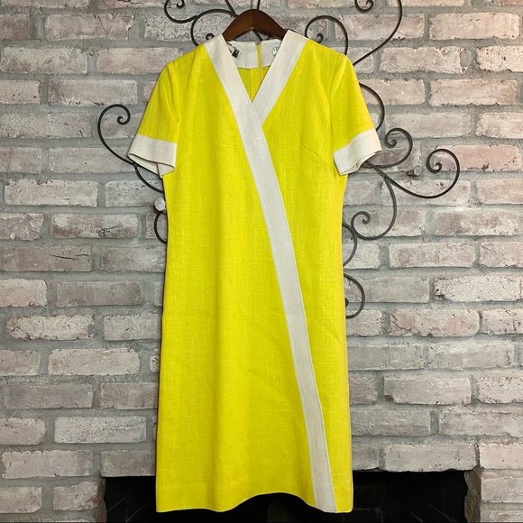 Vintage Strelitz Yellow Linen Small Dress 60’s Simple - Picture 1 of 5